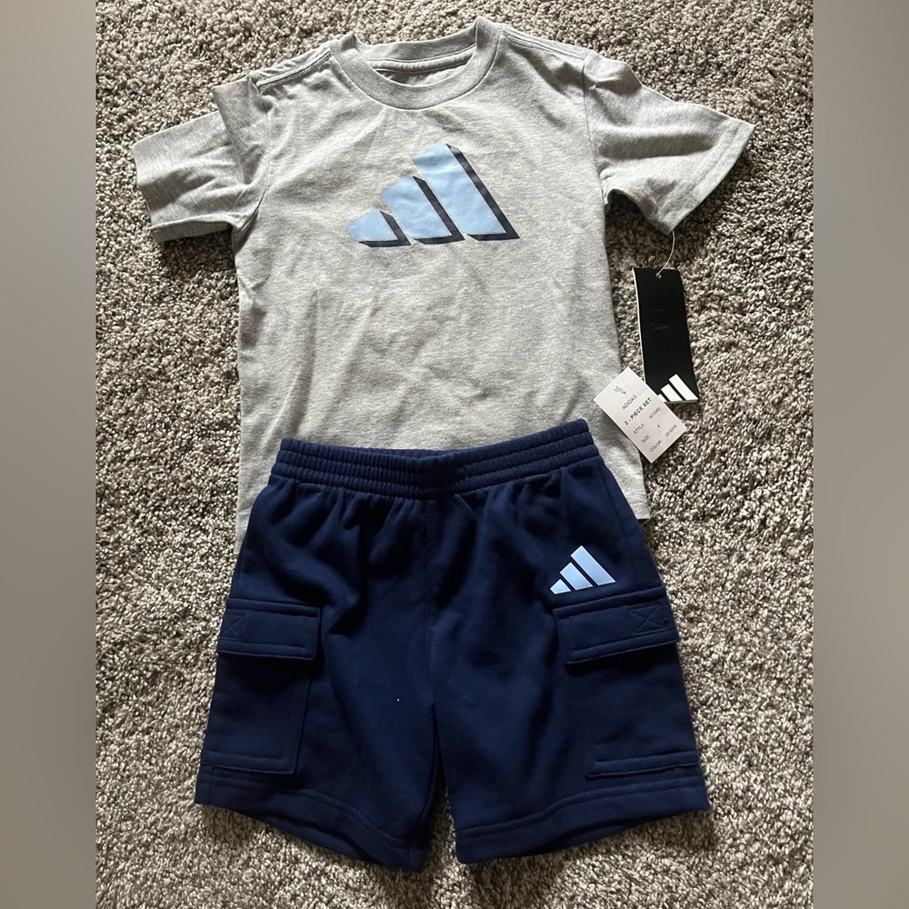 Adidas Kids' Gray and Blue Short & T-Shirt Set - Size 4